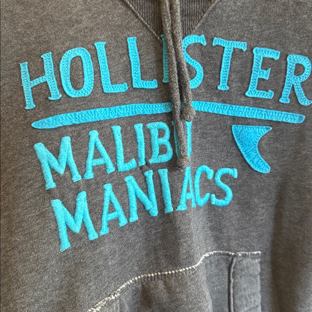 Hollister Women’s Charcoal Gray Surf Hoodie with Teal Logo Women’s Size Small - Picture 3 of 5